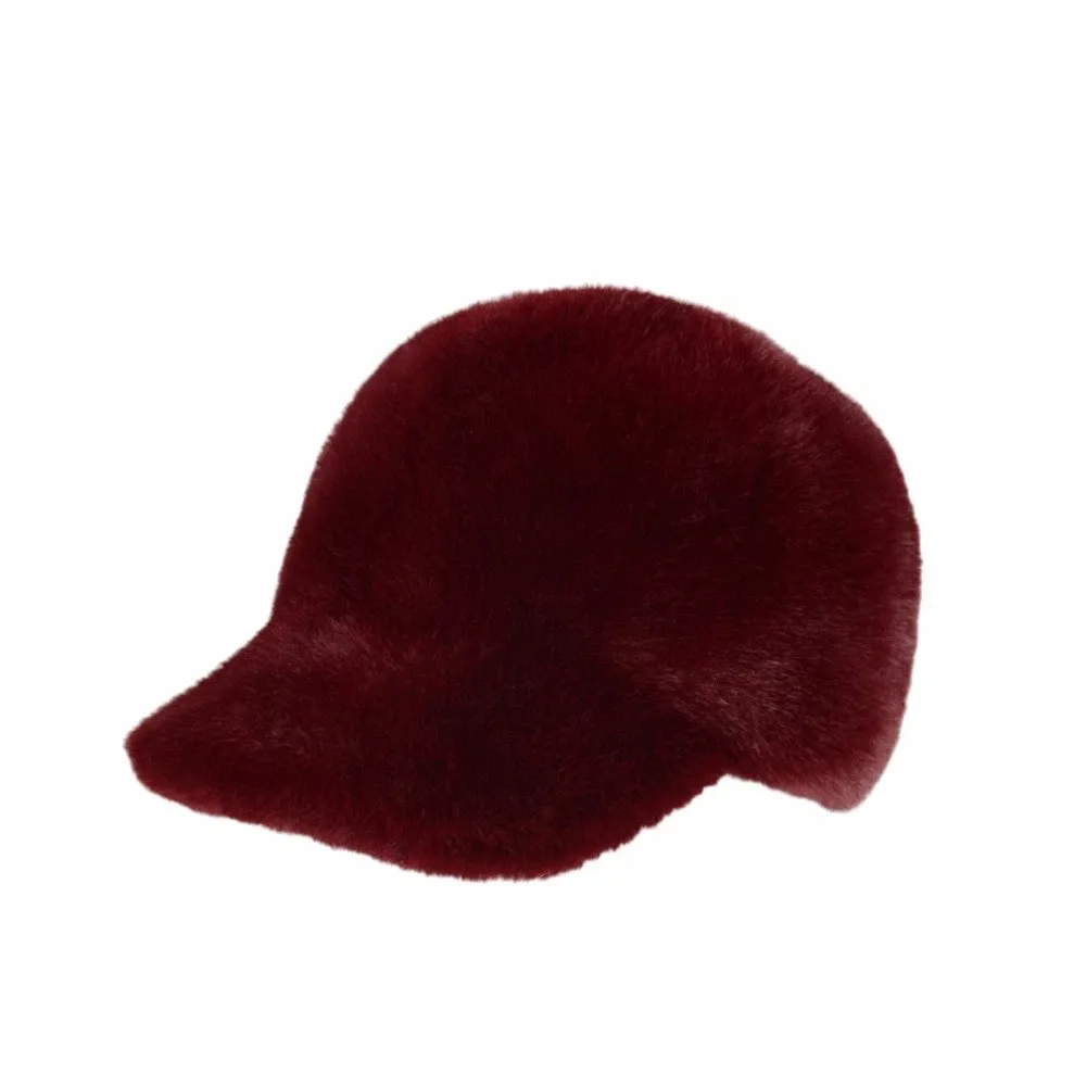 

Fashion Solid Color Fluffy Baseball Hat Thickened Warm Faux Fur Duckbill Hat All Match Soft Warm Hat Winter
