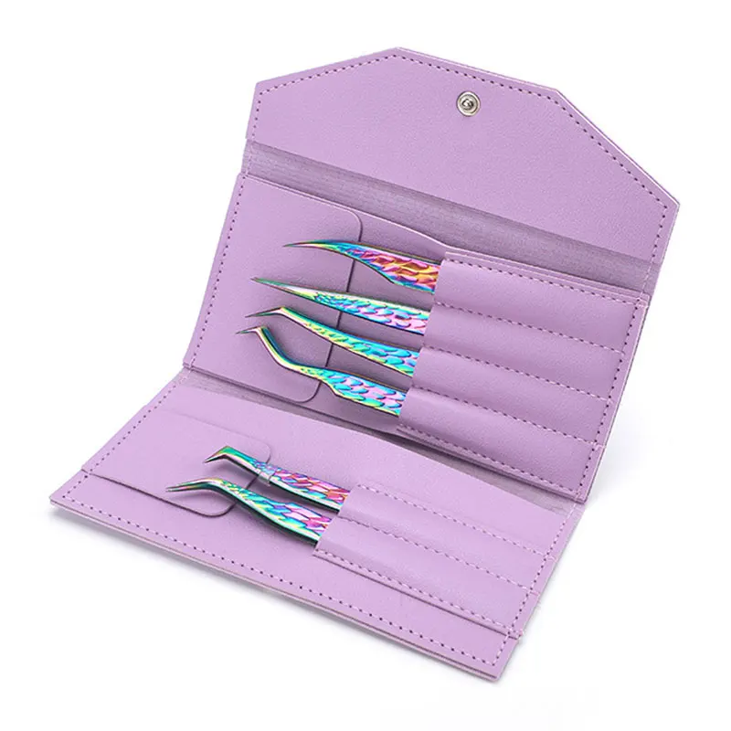 6PCS Eyelashes Tweezers Set Curved Isolation Boot Volume False Lash Extension Clip Tongs Precise Nail Art Makeup Tools Supplies