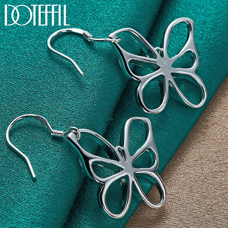 DOTEFFIL 925 Sterling Silver Hollow Butterfly Drop Earrings For Woman Wedding Engagement Fashion Party Charm Jewelry