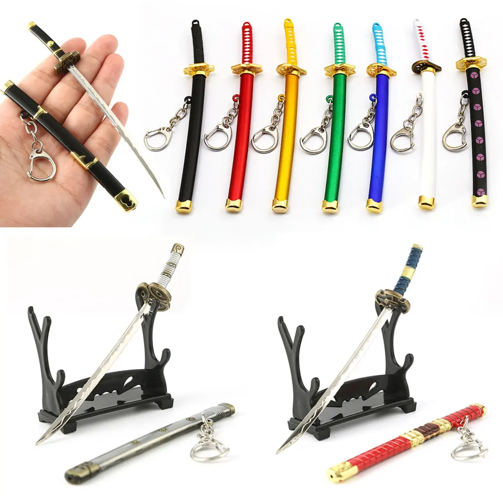 Roronoa Zoro Mini Katana Keychain OP Anime 15cm Sword Buckle With Toolholder Scabbard Sabre Car Key Chains Keyring Gift For Fans