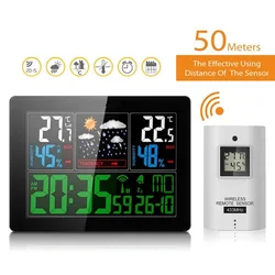 Wireless Weather Station Smart Thermometer Hygrometer Indoor Temperature Humidity Meter Color LCD Weather Forecast Clock Alarm