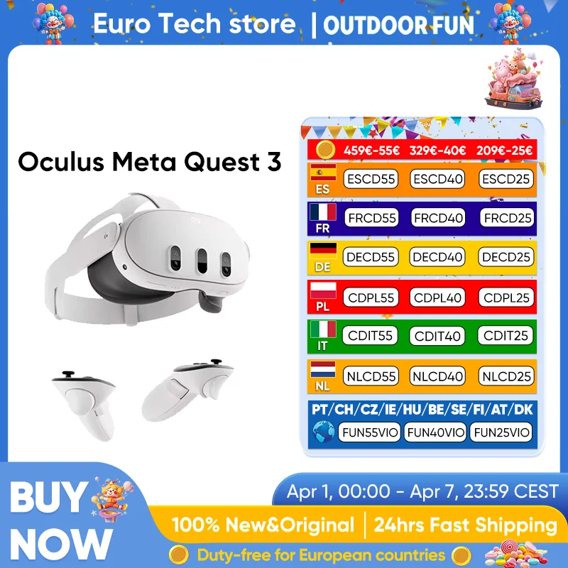 Nouvel Oculus Meta Quest 3 8 Go + 512 Go Haute définition 2064x2208 pixels 4K + Affichage infini Autonomie de 2,2 heures avec 5060 mAh