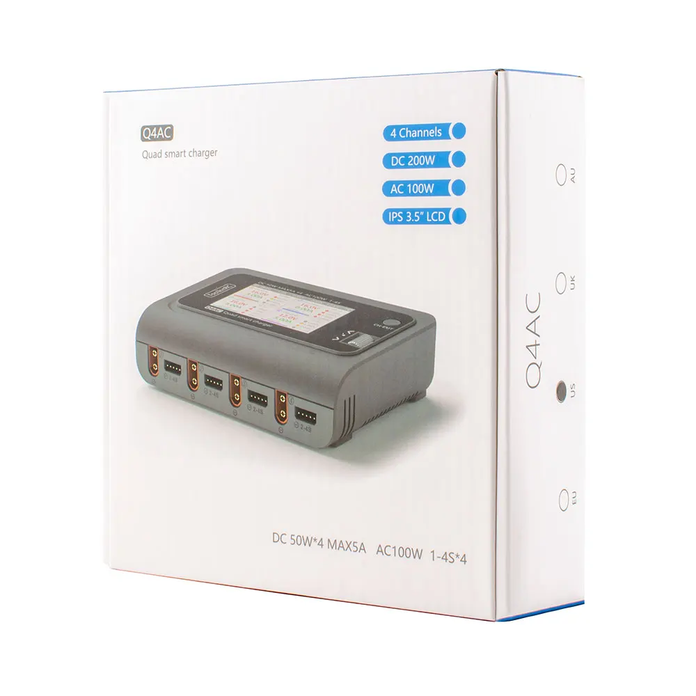 ToolkitRC Q4AC Smart RC Model Charger XT60 Adapters 4x50w 5A AC 100W 4 Port DC Smart Discharger Lithium Battery Balance Charger
