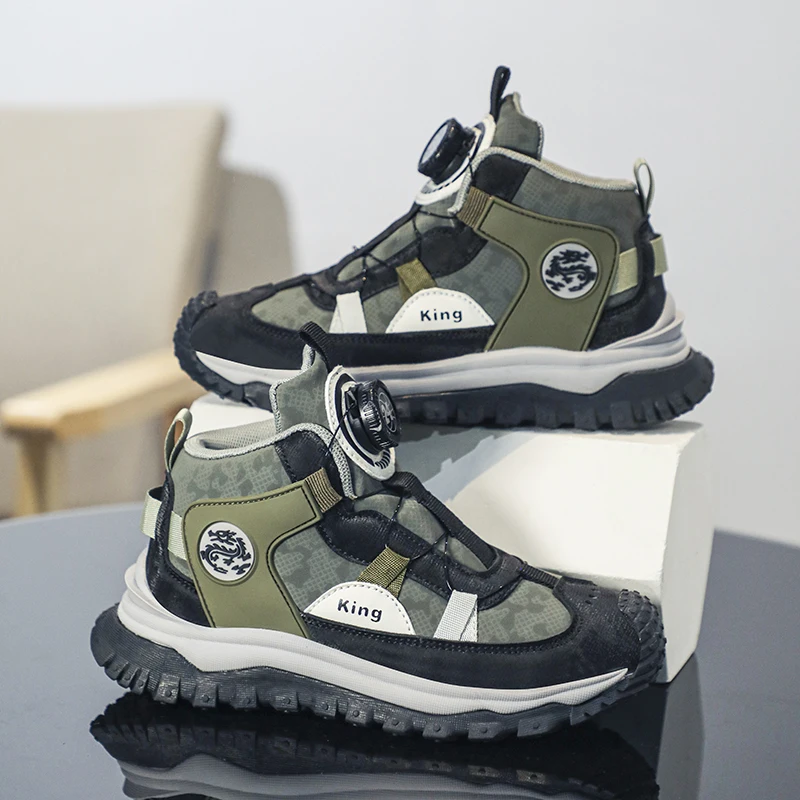 

Fashion Green Children's Sports Shoes Knob Design High Top Sneakers Boys Girls Outdoor Non-slip Platform Sneakers Kids Trainers