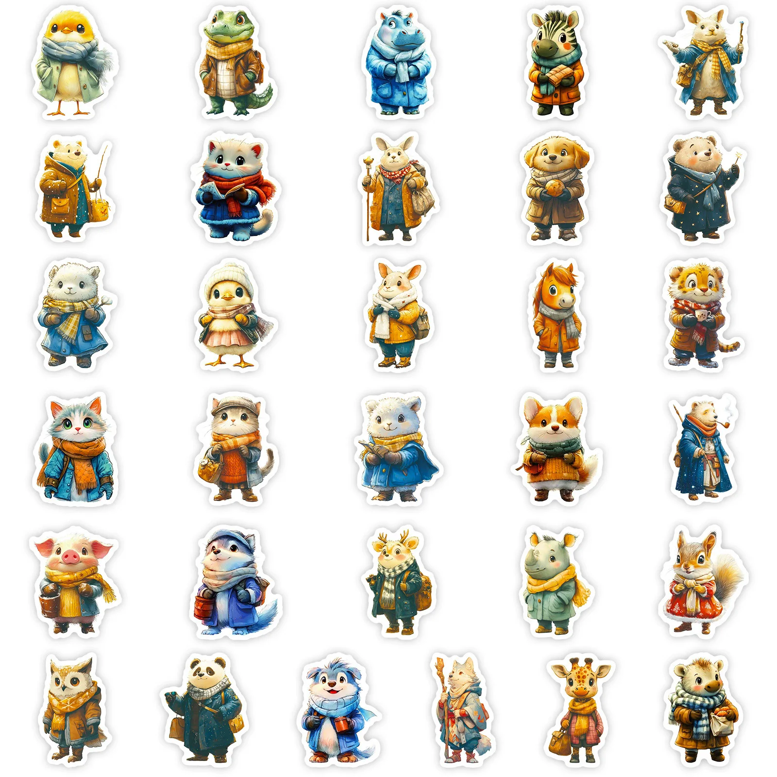 56 Buah/Set Stiker Hewan Menggemaskan - Stiker Tahan Air Tema Musim Dingin Dekorasi DIY Gaya Jepang untuk Koper Laptop
