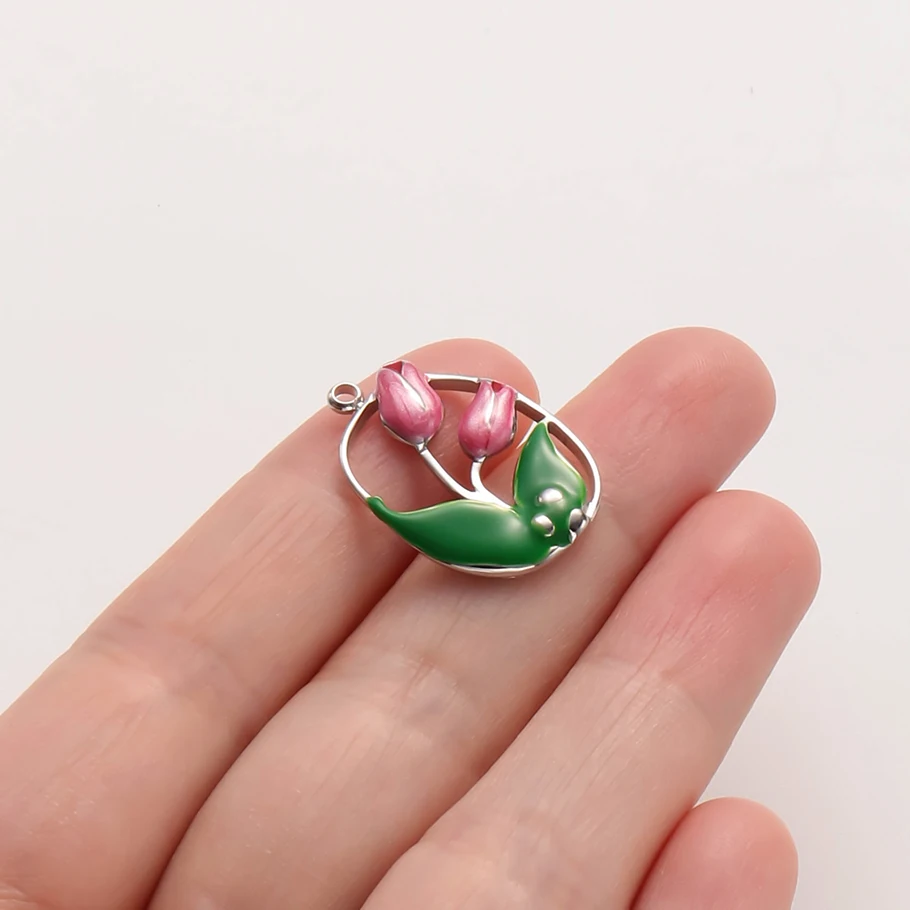 3-teiliges Mädchen-Anhänger-Set in Pink mit Öltropfen-Effekt aus Edelstahl, Pflanzen- und Blumenmotiv-Anhänger für Schmuckherstellung, DIY Schlüsselanhänger – Detail 6