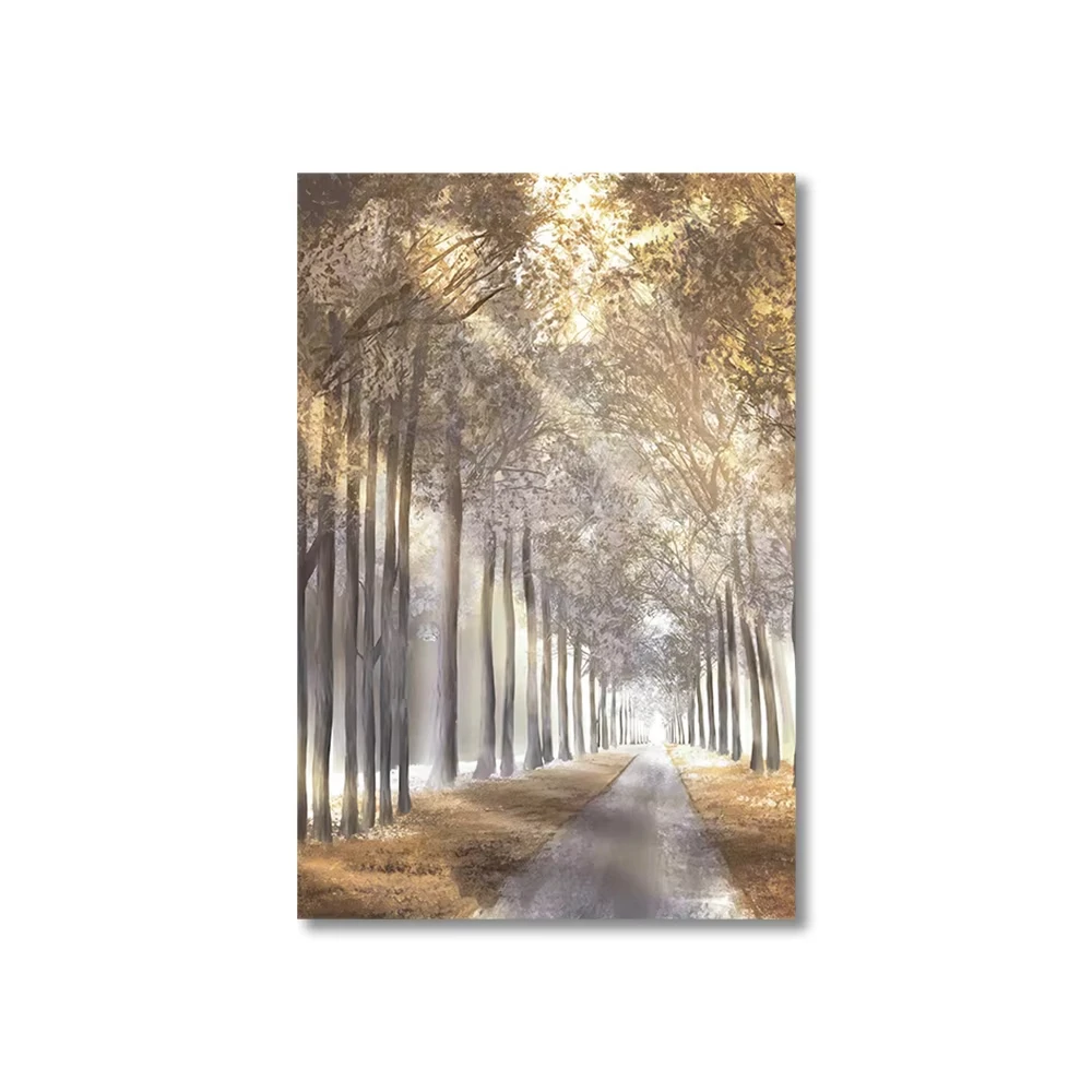 1/3pcs  Golden Light Passing Through Trees Forest Canvas Painting Charming  Pictures Wall Art Posters and Print for Living Room view 4