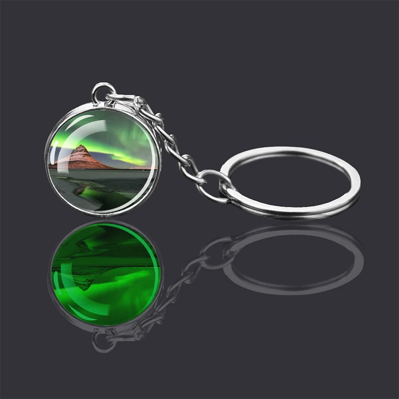 Northern Lights Glass Ball Keychain Glow At Night Aurora Keychain Luminous Kabochon Jewelry Double-sided Keychain