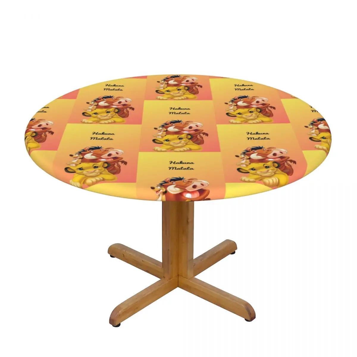 Customized Round King Lion Simba Table Cover Elastic Fitted Hakuna Matata Cartoon Table Cloth Backed Edge Tablecloth for Dining