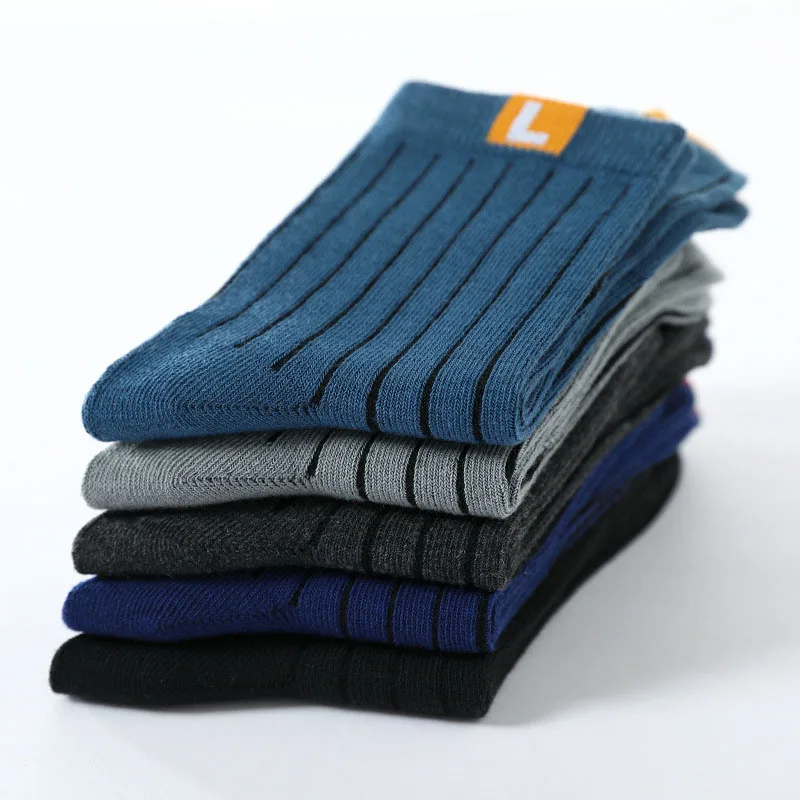 5 Pairs Men's Striped Cotton Socks Thickened Autumn and Winter Mid-tube Socks New Men's Socks Sports High Quality Cotton Socks