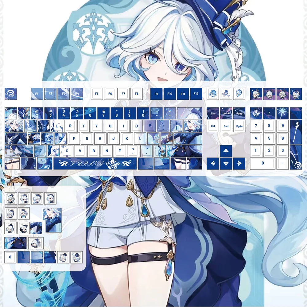 Genshin Impact Furina Keycap Furina Water God Sublimation Pbt Game Diy Mechanical Keyboard Two-Dimensional Cherry Keycaps 120key