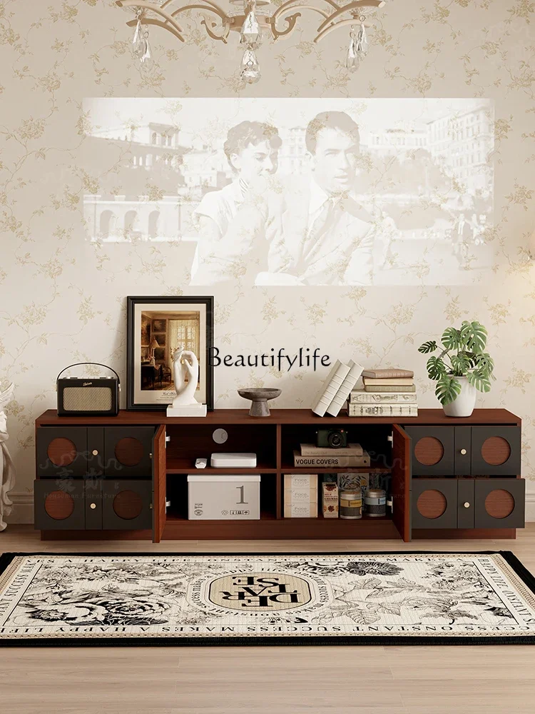 

yj19 American Retro Integrated TV Cabinet Floor-standing Vintage Background Wall Cabinet