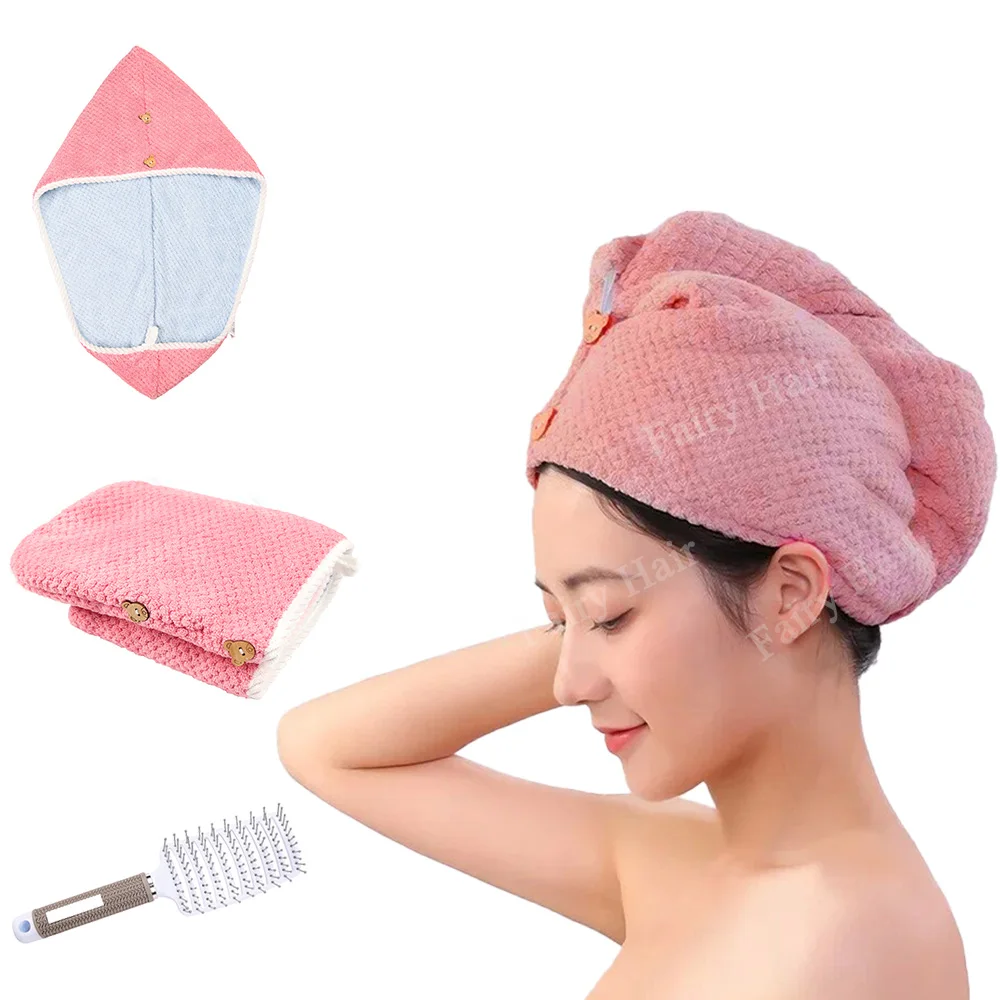 

Microfiber Hair Towel Soft and Absorbent Hair Towel Wrap with Double Buttons Hair Drying Towels for Women Fast Drying Wet Hair