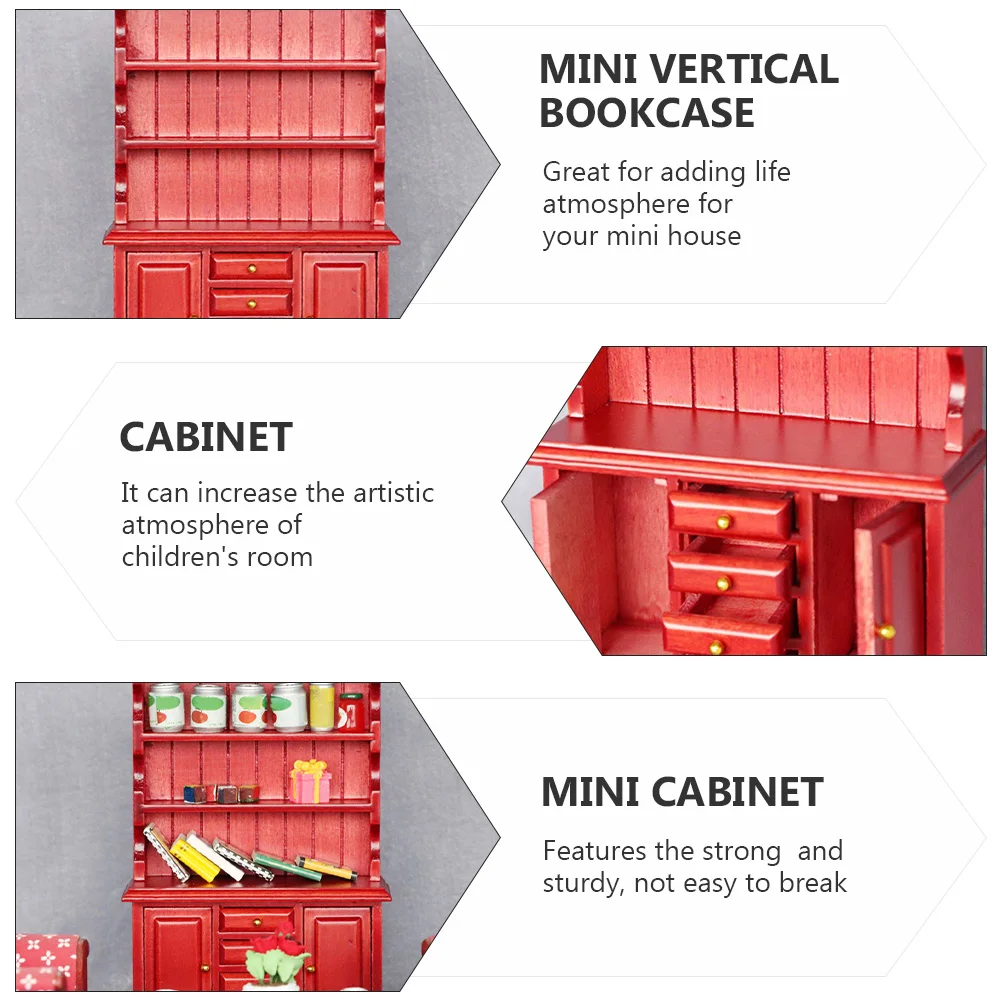 

Mini Vertical Bookcase Wood Toy Furniture Kids House Bedroom Child Sturdy Practical Mini Cabinet