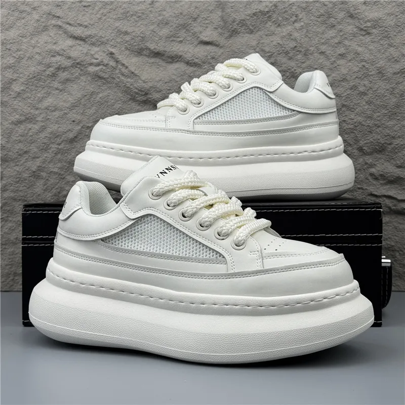 

Трендовые мужские кроссовки, черно-белые повседневные туфли, обувь из сетчатой ткани, увеличивающая рост, износостойкая спортивная обувь на толстой подошве