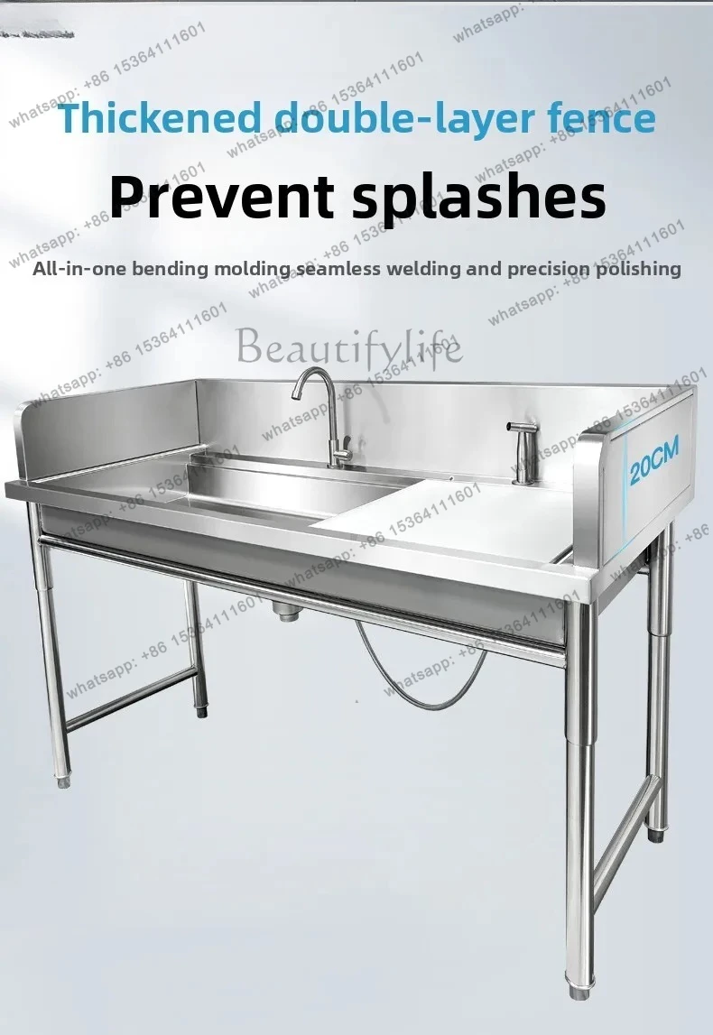 Fish Cleaning Table Supermarket Slaughter Workbench Hotel Kitchen Seafood Processing Table Dishwashing Thickened Sink