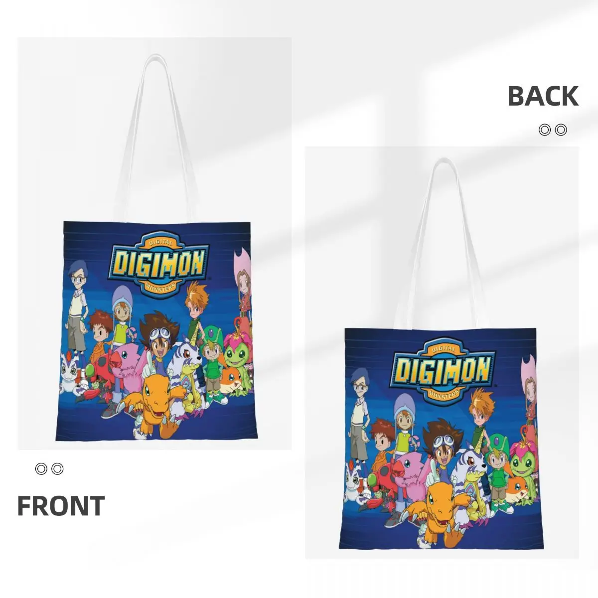 Anime Digimon Cartoon Shopping Bags Women Canvas The Tote Bag Folding Girls Shoulder Tote Travel Handbag