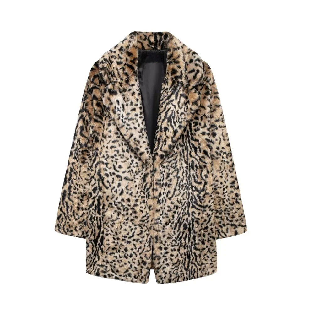 

Taop&Za women's clothing 2024 autumn and winter new leopard print imitation fur loose lapel coat atmospheric temperament warm an