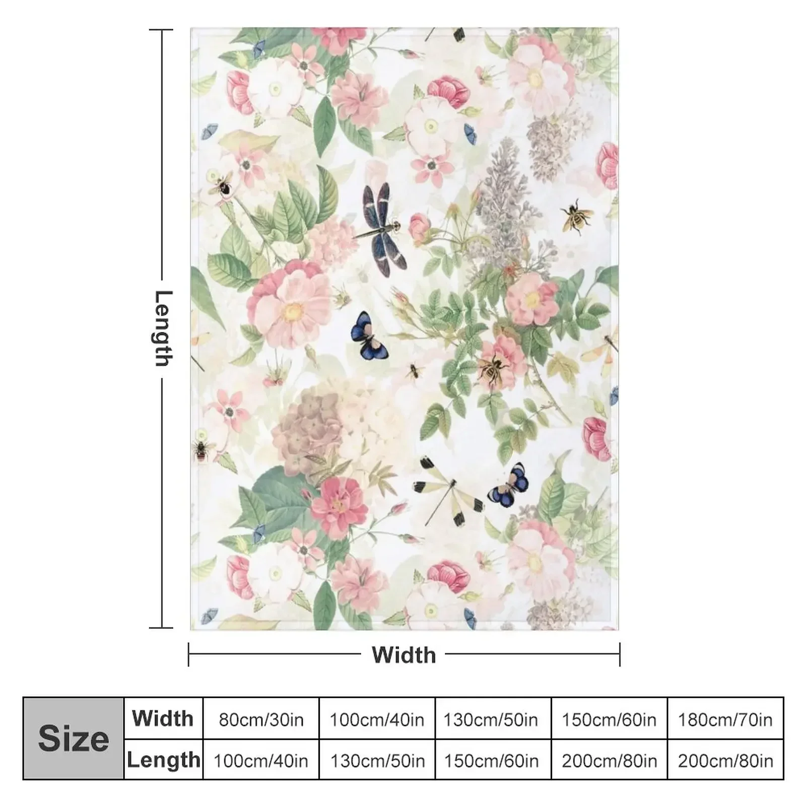 UtART - Vintage Roses Spring Flower And Early Insects Pattern - Sepia Blush Cream white Throw Blanket