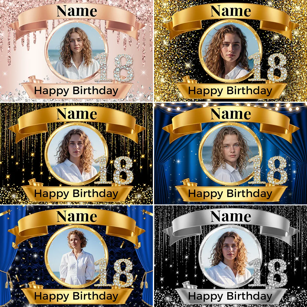 Toile de fond personnalisée avec nom et Photo, bannière d'anniversaire avec texte personnalisé pour décoration de fête