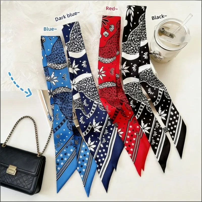 

Spring/Summer New Arrival Women's Reversible Scarf Narrow Rectangular Hair Accessory Tie-Up Hairband with Small Flowing Ribbon