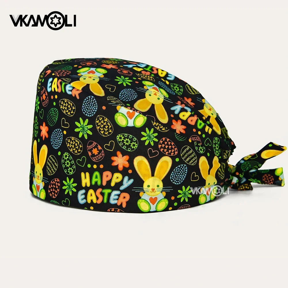 Easter egg rabbit printed scrubs hat pet shop beauty care cap Health laboratory work scrubs cap