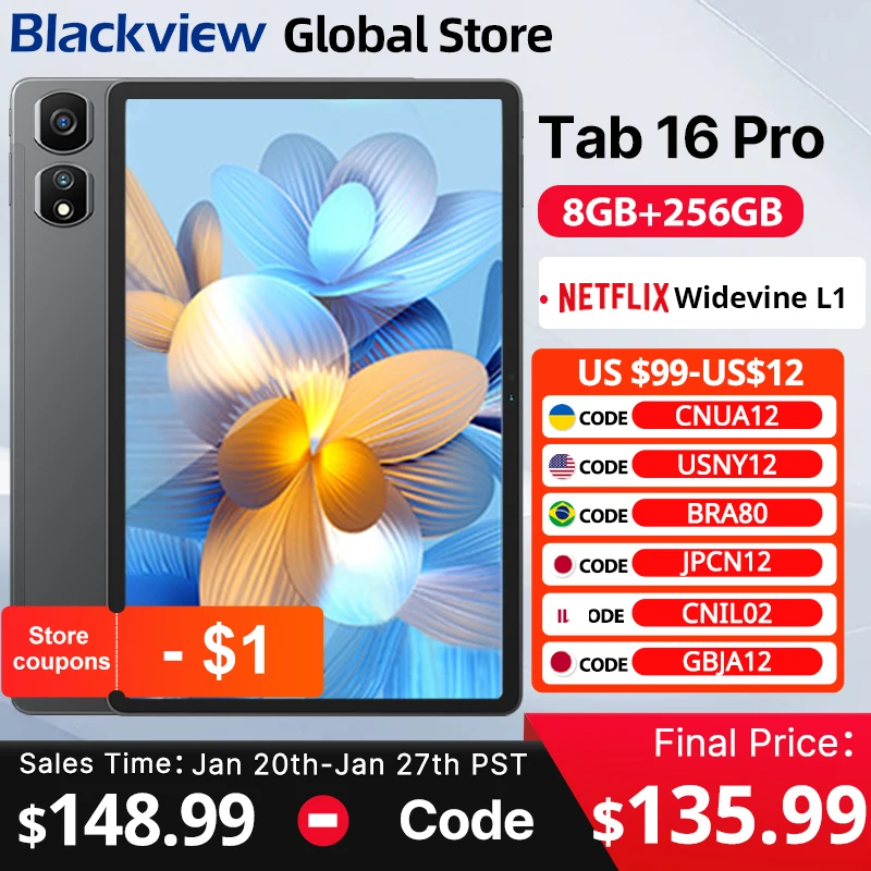 【World Premiere】2024 Blackview Tab 16 Pro Tablet  8GB+256GB 11'' FHD+ Display Android 14 Widevine L1 7700 mAh Battery Pad