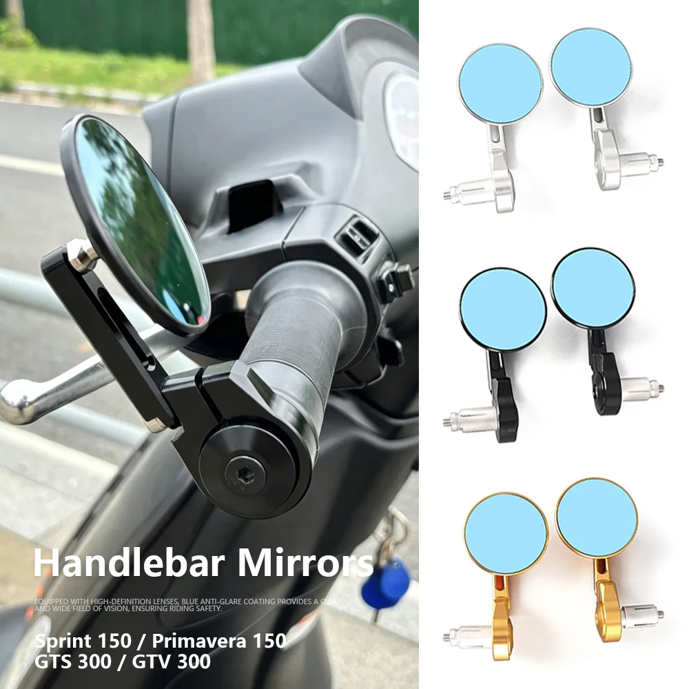 

Motorcycle Rearview Round Handlebar Bar End Rear View Side Mirrors For VESPA Sprint150 Sprint 150 Primavera 150 GTV 300 GTS300