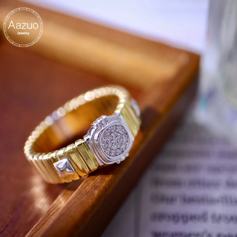 

Aazuo Fine Jewelry 18Kgold Yellow Gold Real Diamonds Engagment Ring Gift For Women Luxury Wedding Halo anillos mujer