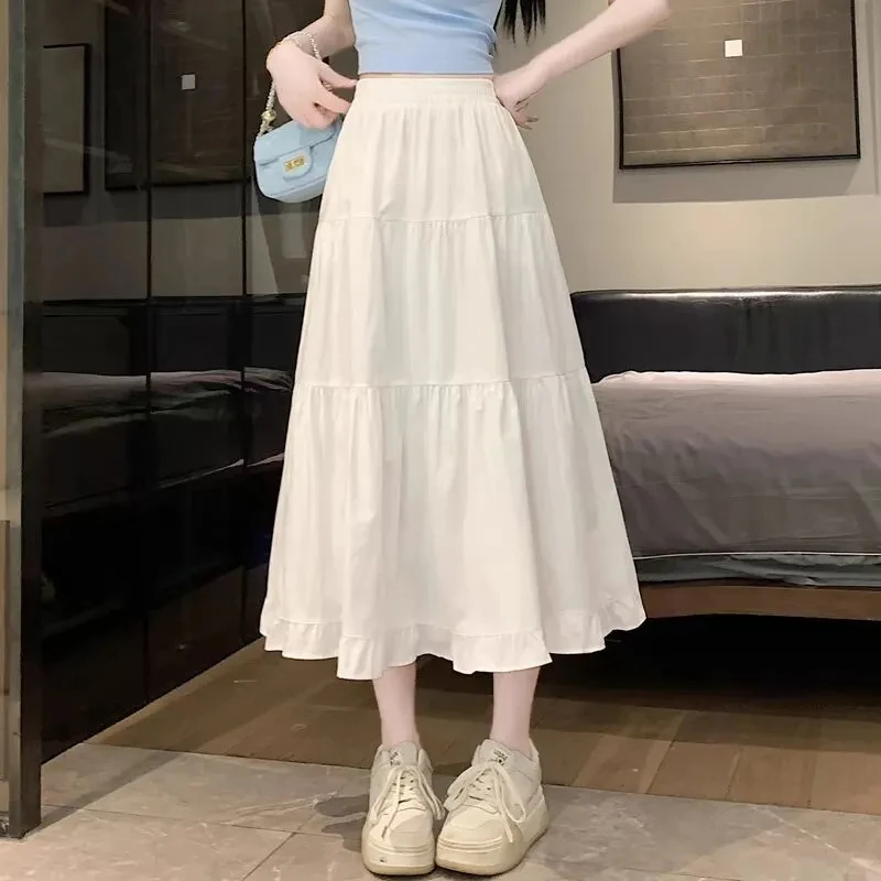 New In Summer Women's Boho Midi Skirt Casual Sweet Lady's White Skirt Matching Korean A-Line Skirts 2025 Trend Female Y2K Skirts