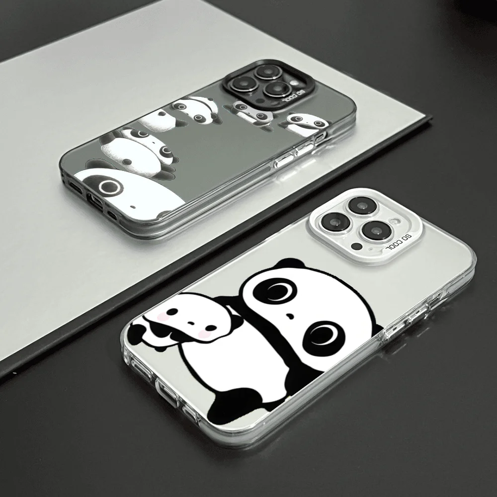 

C-Cartoon Tarepanda cute phone case FUNDA for iPhone 12 11 13 14 15 16 17Max Pro Plus Mini Electroplated Silver lMDaser Color