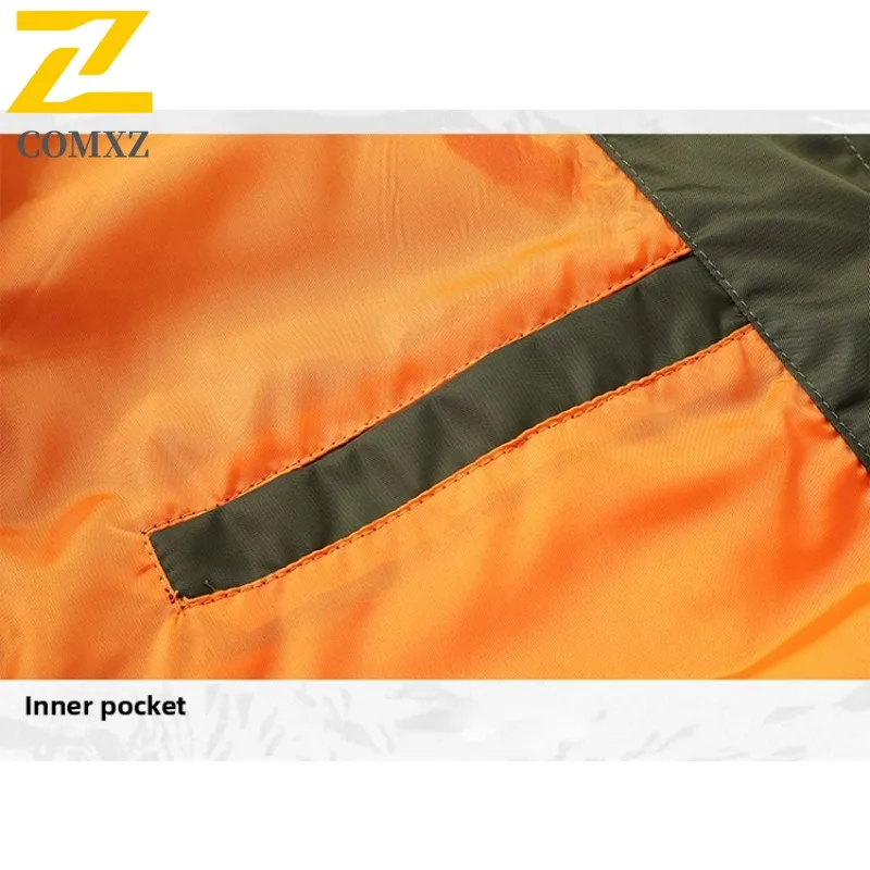 سترة رجالية عالية الجودة من COMXZ بياقة بيسبول على الطراز الأمريكي معطف مقاوم للرياح بلون سادة ملابس رجالي للخريف لركوب الدراجات #6