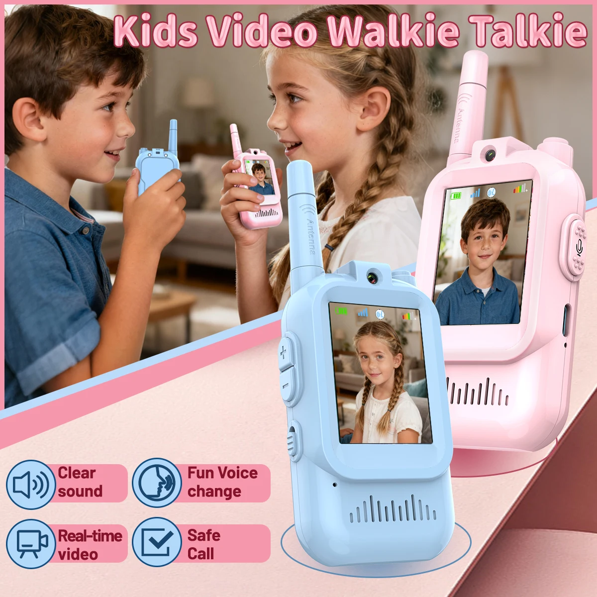 

2PCS AIRITON JK200 Kids Video Walkie Talkie Cute Children Video Intercom with Clear Voice Changer Gift for Boys & Girls