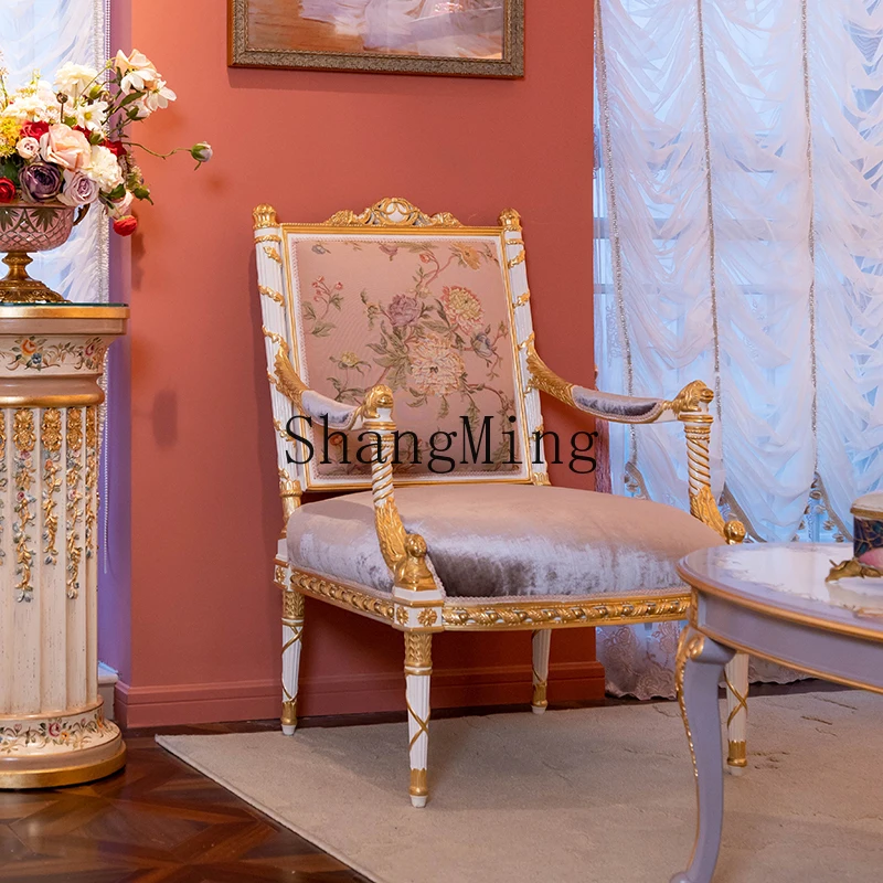 

SM household single chair beech heavy industry engraving retro small apartment sofa combination single chair