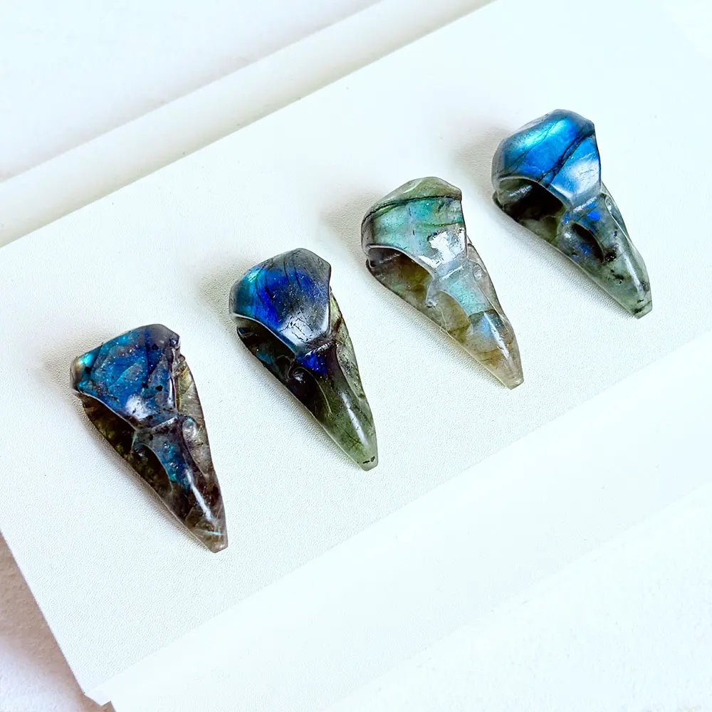 Natural Labradorite Stone Mini Bird Skull Carving Craft Animal Gift Crafts Feng Shui Home Decoration Stone Statues 3.8cm 1pcs