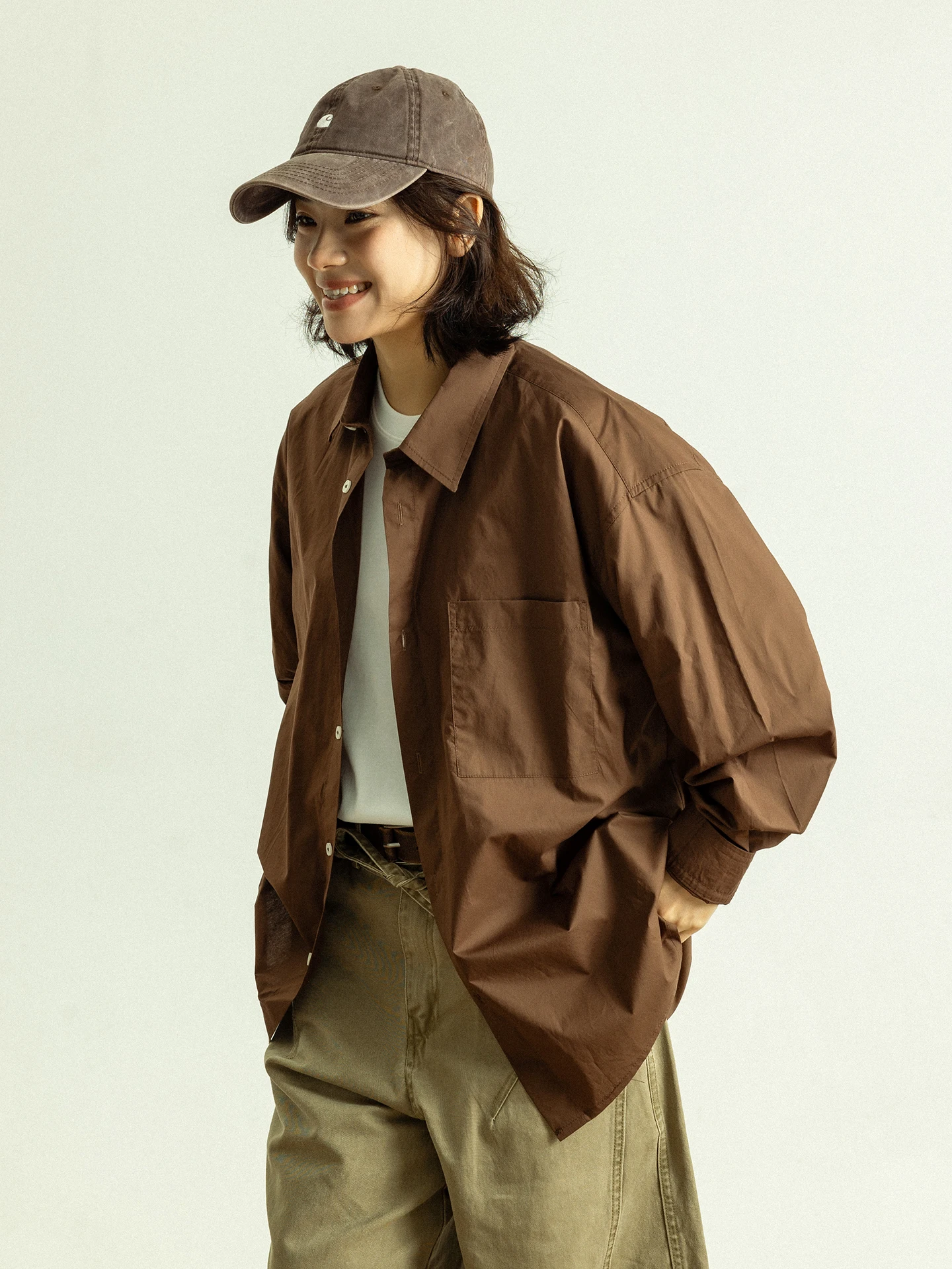 

Рубашка GoodNorth Retro Coffee с длинным рукавом, унисекс, свободного кроя, повседневная, с карманом, весенняя, хлопковая, в расслабленном стиле, для мужчин и...