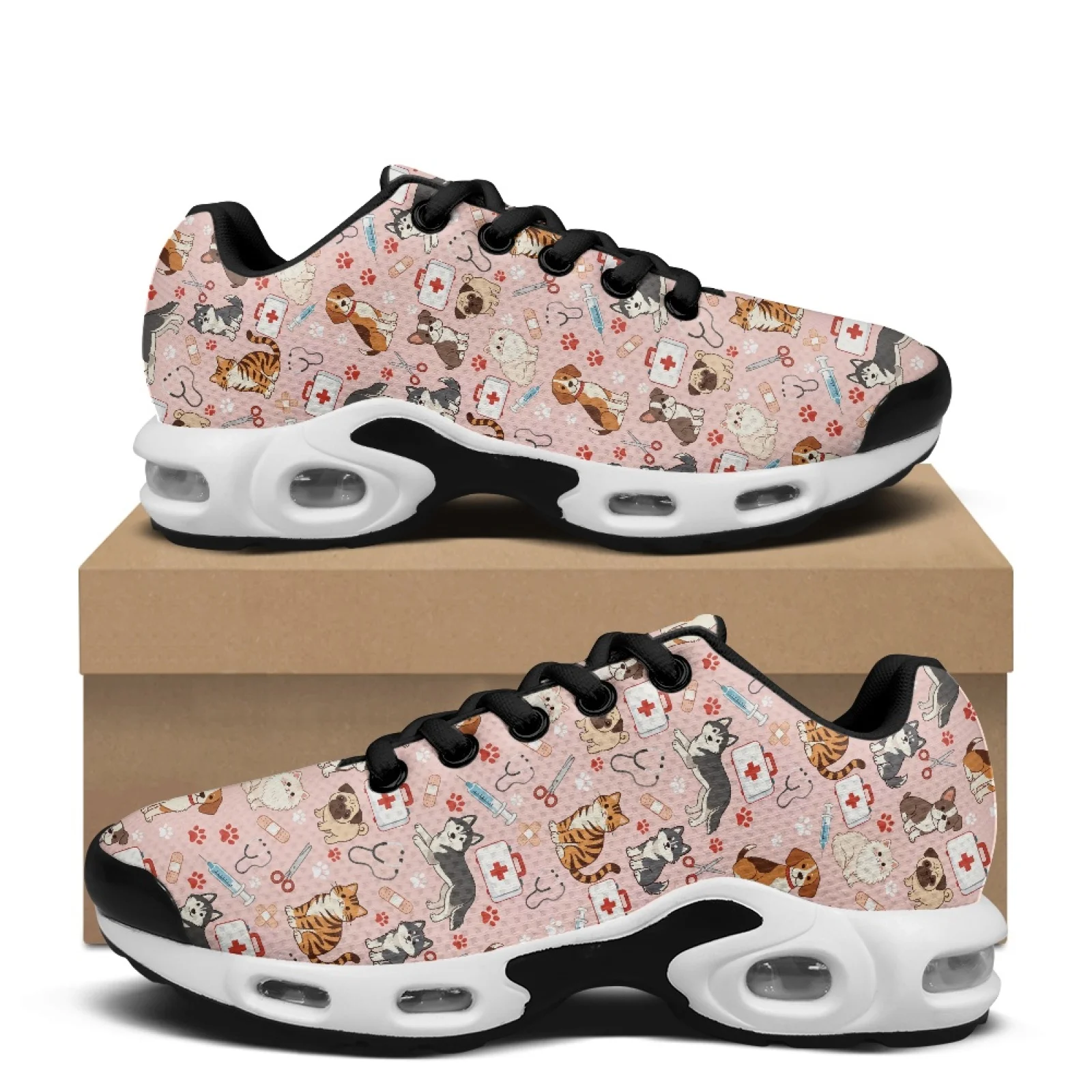 PENSTROLL Vet Cat Dog Print Air Cushion Running Shoes Mesh Walking Shoes Fashion Cross Trainers Shoes for Men