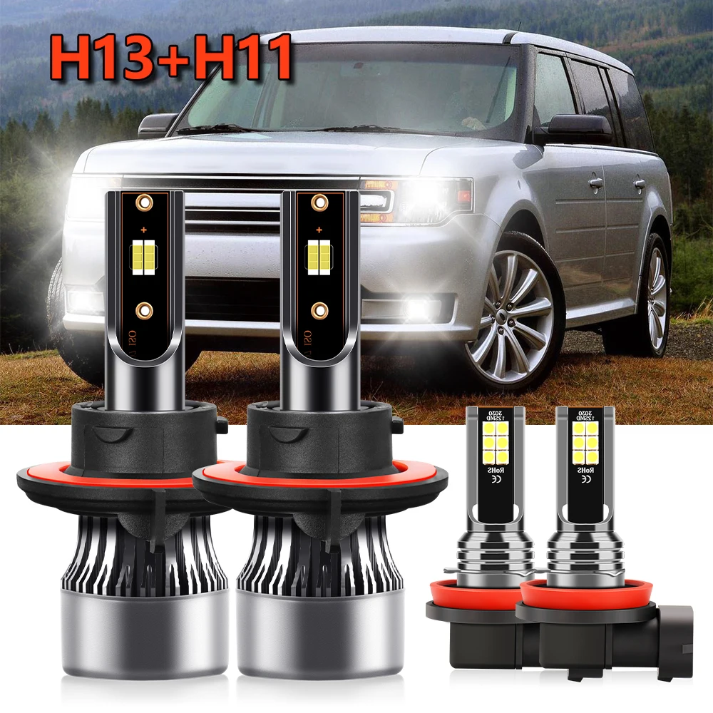 4x LED Headlights 9008 H13 + H11 Fog Light Combo Bulbs Super Bright Combo Conversion Kit For Ford Flex 2009-2015 2016 2017 2018