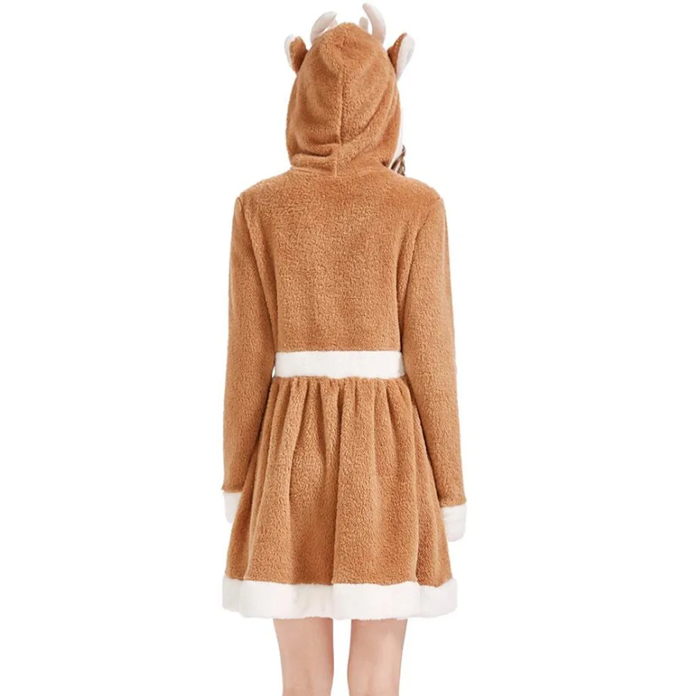 زي رنة عيد الميلاد الجديد لعام 2024 للنساء، فستان حفلات سانتا كلوز، بيجامة دافئة بقلنسوة للهالوين #6