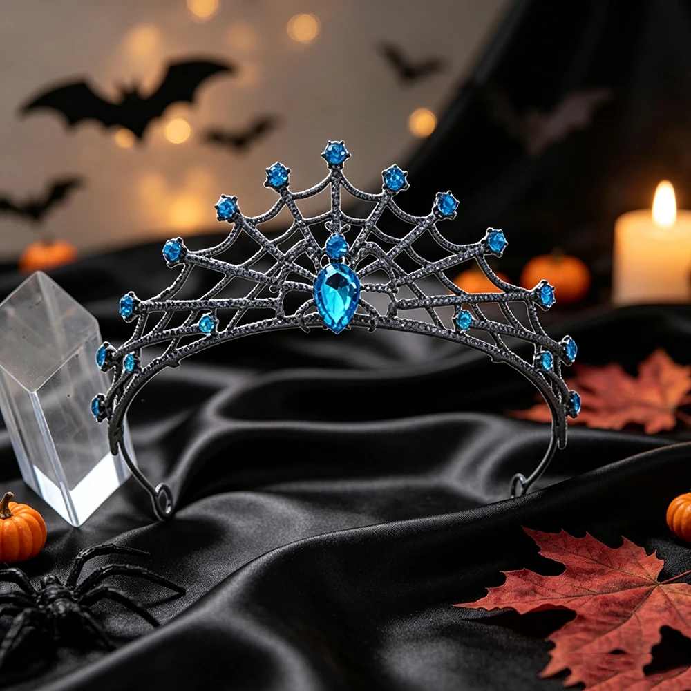 Couronne d'Halloween en toile d'araignée et diamant noir, rétro et créative, de style gothique sombre, pour soirée sorcière, cosplay, bal, accessoire de déguisement pour femmes.