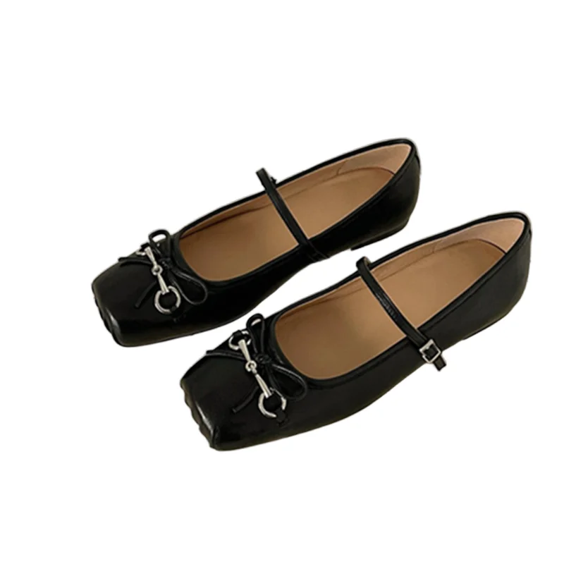 

Withered French Elegant Silk Genuine Leather Flat Shoes Retro Square Toe Ballet Shoes Soft Comfortable Slip On Shoes Loafers