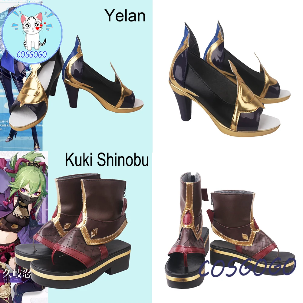 

COSGOGO Genshin Impact Kuki Shinobu/Yelan Cosplay Shoes Hot Game anime women role play costume Pu leather