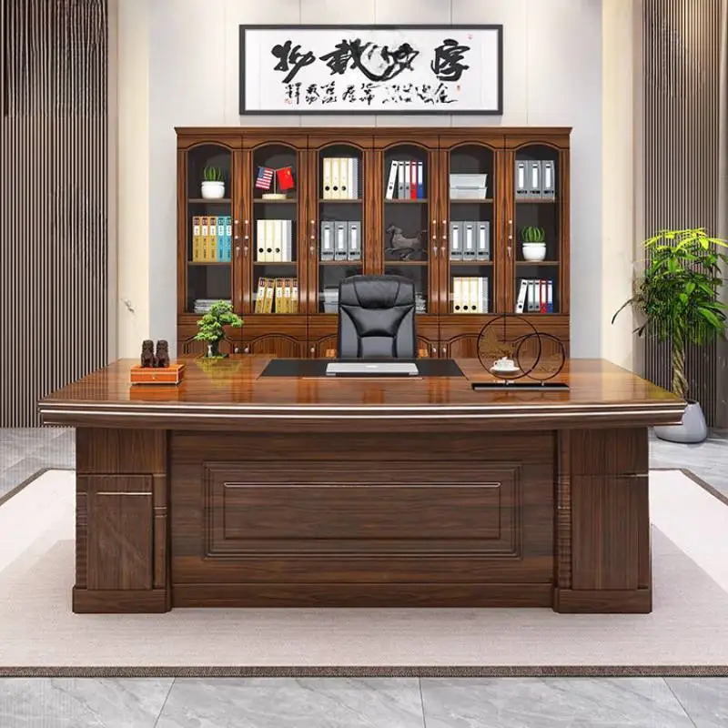 Bruin Luxe Executive Bureau Moderne Houten Grote Laden Computer Bureau Gaming Grote Mesa Escriotorio Werkstation Tafel