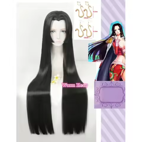 Anime Boa Hancock Cosplay With Earring Long Black Straight Heat Resistant Synthetic Hair Women Party Wigs Free Wig C Ker32