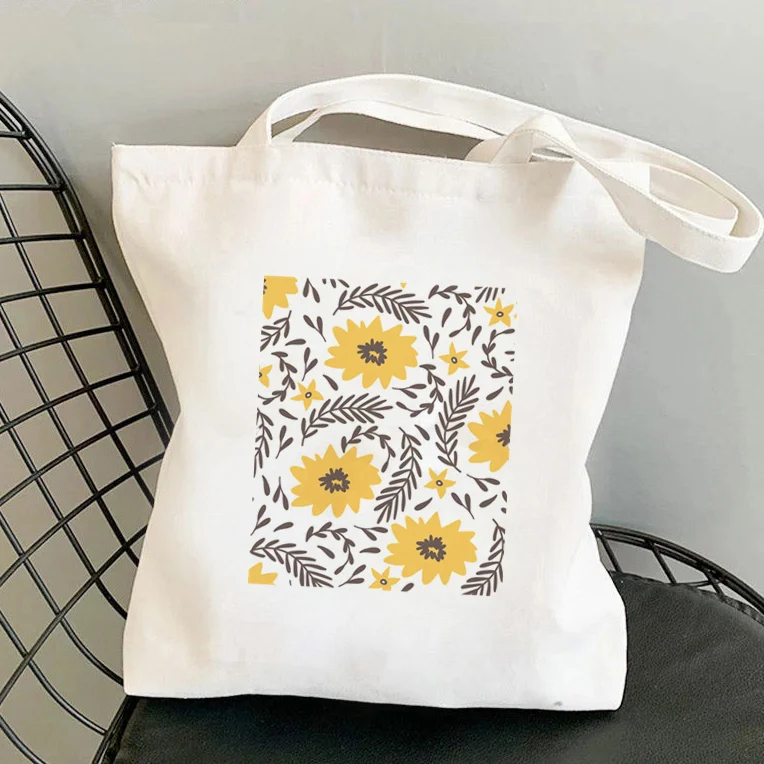 Shopper Yellow Flowers Printed Tote Bag women Harajuku shopper handbag girl Shoulder shopping bag Lady Canvas Bag