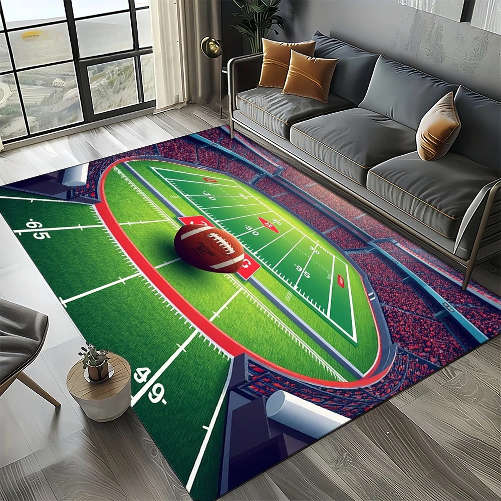 Sports Ball Pattern Area Rug Non-Slip Floor Carpet for Living Room Bedroom Football/Soccer Themed Home Decor Mat for Fans