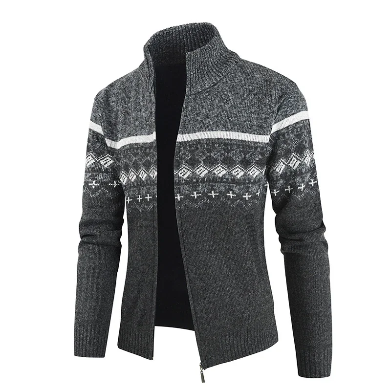 

Men's Casual High Neck Long Sleeve Knitted Top Diamond Pattern Fashionable Versatile Jacket for Autumn Winter