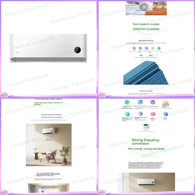 Portable Air Conditioner Mini Split AC Unit 1.5HP Inverter Cooling Heating Low Noise Smart WiFi Control Home Office Appliance
