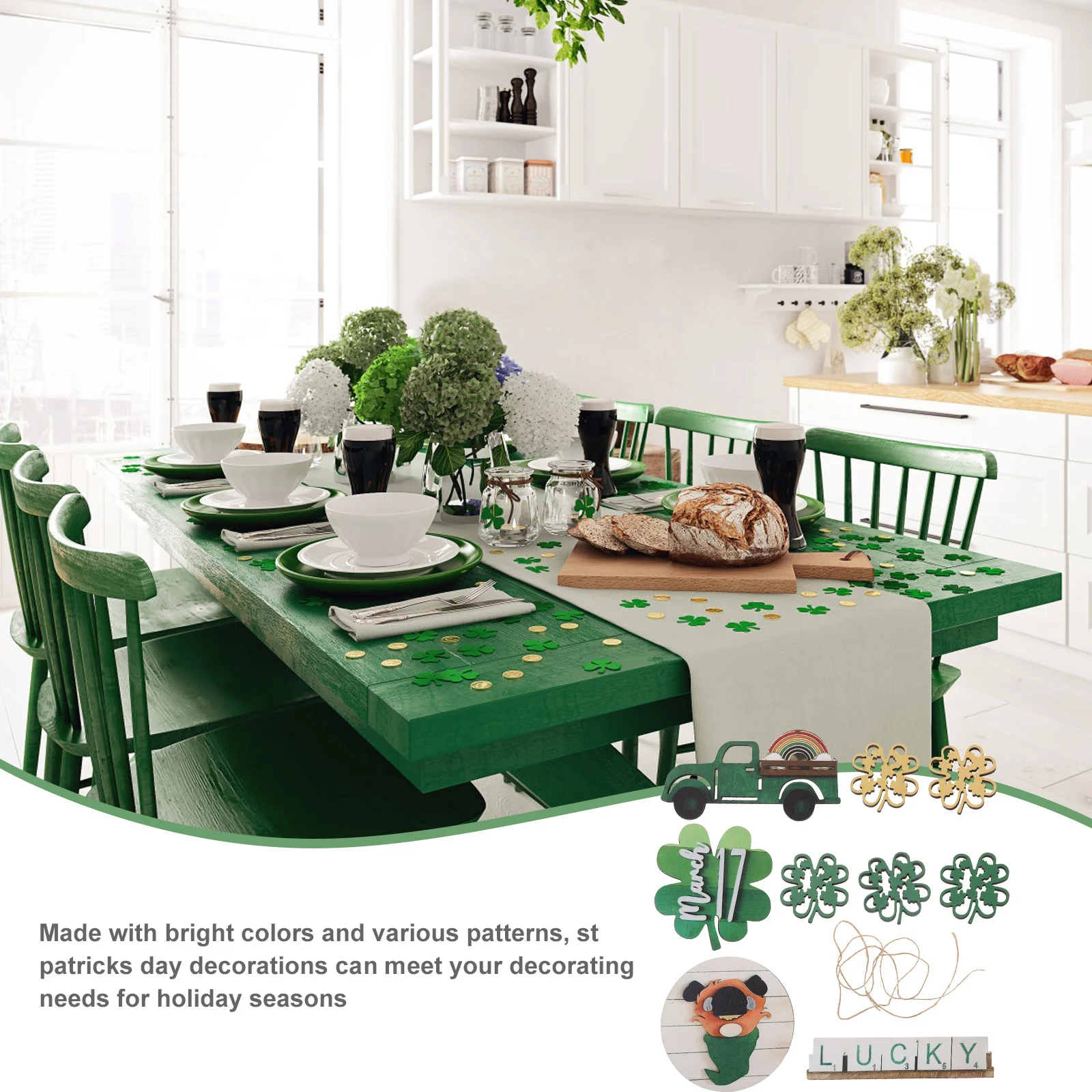 

5pcs Wooden Tray Decor St Patrick'S Day Home Party Tabletop Centerpiece Festival Decoration Tiered Tray Wood Sign Craft