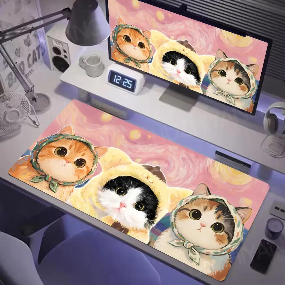 Cute Kawaii Cat Mouse Pad Multiple Sizes Square Computer Office Game Table Mats Gaming Rubber Anti-slip Mousepad Small Desk Pads